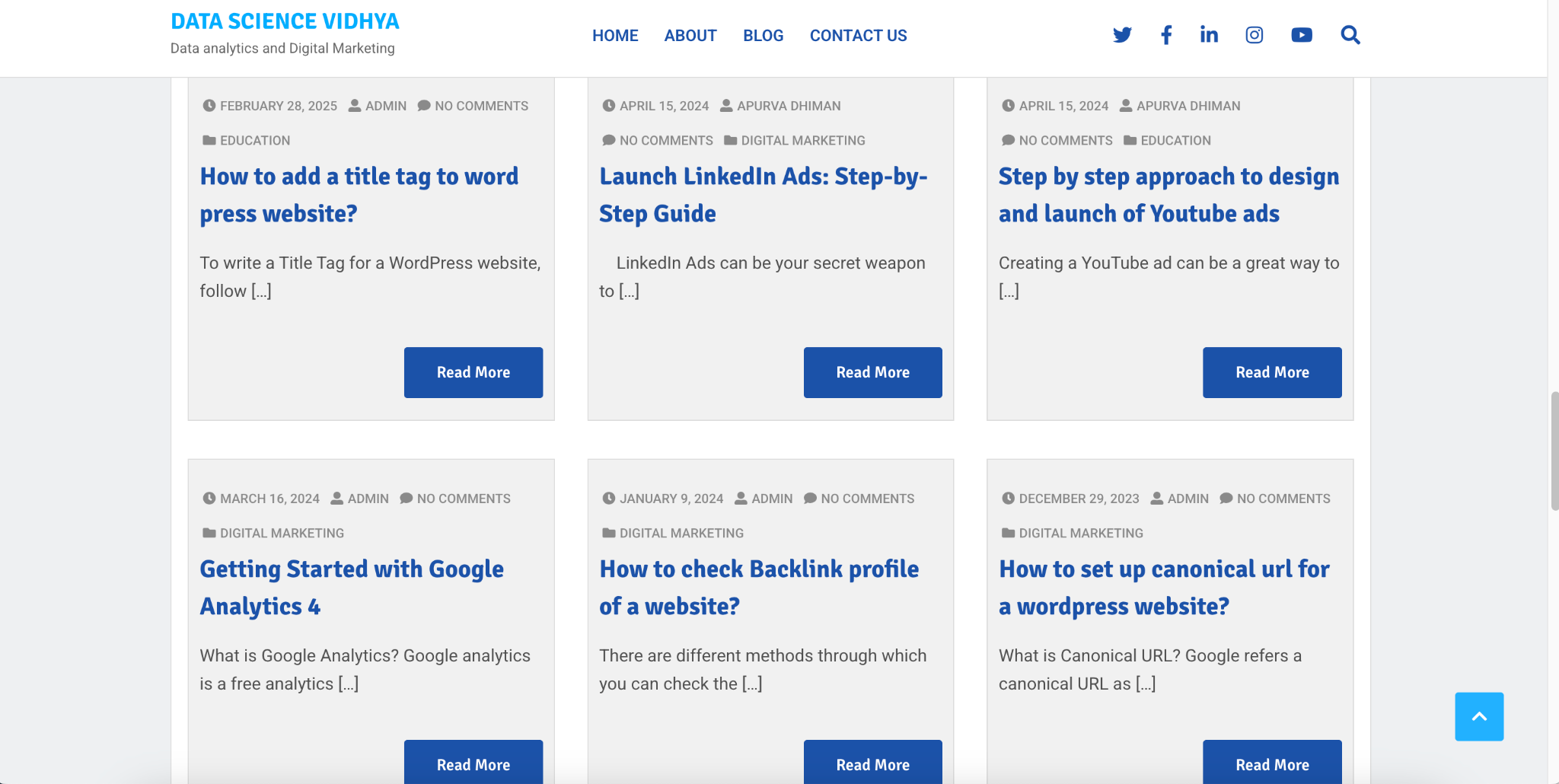 A student blog website created during the programme, covering SEO, LinkedIn Ads, YouTube Ads & more