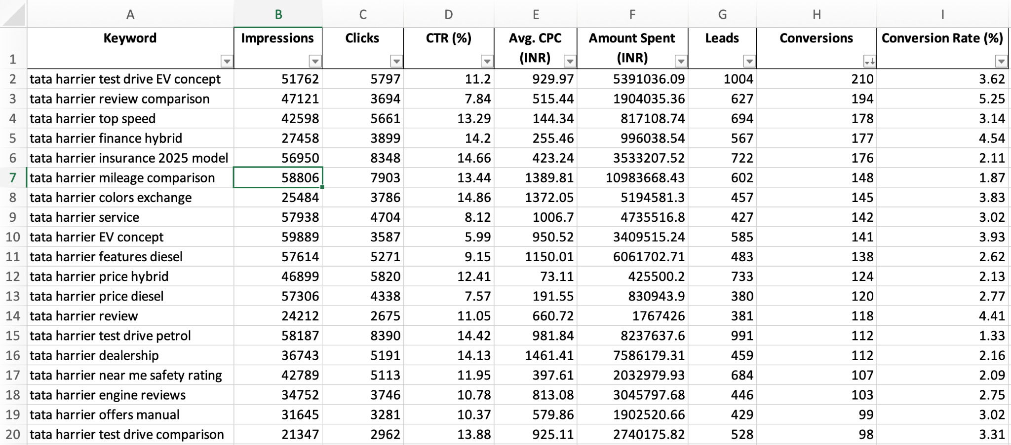 Conversion analysis — tracking which campaigns and keywords drove actual leads